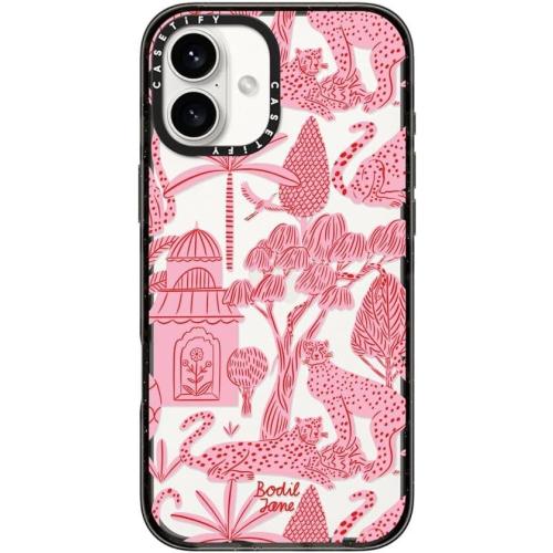 CASETiFY Impact Case for iPhone 16 hf  [Slim / 8.2 ft. 4X Military Grade Drop Protection/Wireless Charging Compatible] - Cheetah Paradise Pink - Clear Black