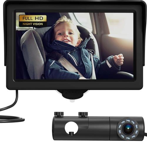 Black 4.3 GROWNSY Baby Car Camera, HD Display Baby Car Mirror with Night Vision Feature, 4.3 inch Baby Car Camera with Monitor Wide Clear View, Backseat Camera Rear Facing to Observe Baby’s Every Move