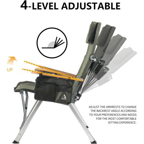 Reclining Camping Chair, Heavy Duty Folding Chairs with 4-Stage Adjustable High Back for Adults, Compact Foldable Outdoor Patio Reclining Chair with Storage Bag (Green, 1 Pack)