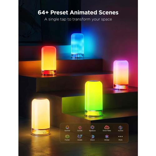 Govee RGBIC Smart Table Lamp 2, Touch Bedside Small Table Lamp Work with Matter, Alexa, LED Desk Lamp with 64 Scene Modes, Color Changing Lamp for Bedroom Living Room Dimmable Night Light(Corded)