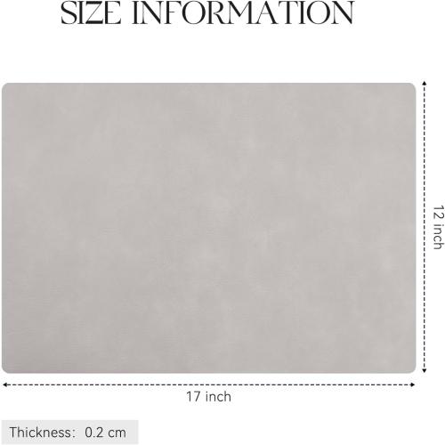 MOSAYT Vinyl Placemats Set of 8-12 X 17 Inch - Faux Leather 100% Waterproof Oil-Proof Wipeable PU Place Mats, Heat Resistant Reversible Table Mats for Kitchen, Dining, Outdoor (Light Grey)