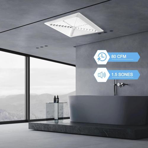 Bathroom Exhaust Fan 80CFM 1.5Sone, Quiet Bath Fan with 4inch duct, Energy-Saving Household Ventilation Fan, No Attic access Needed Installation, Classic White Grille (80CFM)