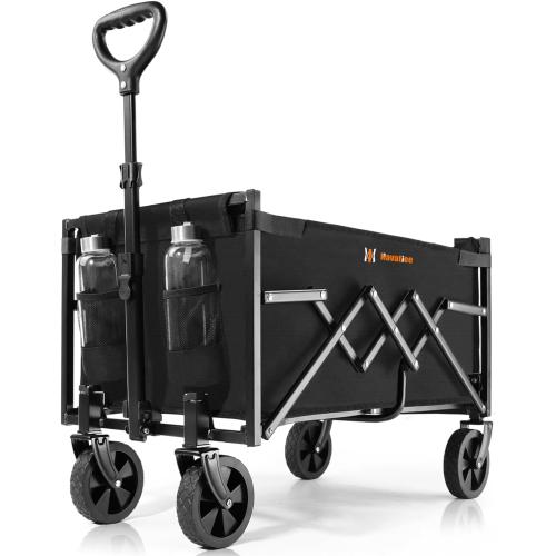Color Black Navatiee 220lbs Collapsible Wagon with Wheels, Lightweight Foldable Utility Wagon Cart for Outdoor, Black