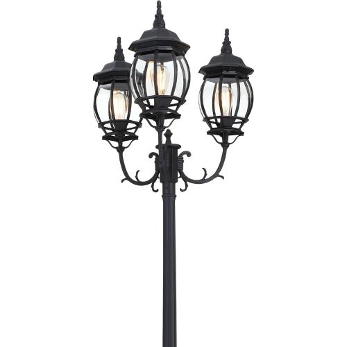 94 Inch 3-Light Post Lantern For Patio Lawn Pathway Triple-Head Post Light For Front Yard Outdoor Street Light 94” Exterior Pole Lights,Aluminium Alloy,Clear Glass Shade,E26(Bulbs Not Included)