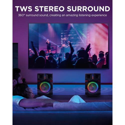 HEARTSEA Karaoke Machine, 8 Woofer Portable PA System, Bluetooth Speaker with 2 Wireless Microphones, Lyrics Display Tablet Holder, Party Lights & Echo/Treble/Bass Adjustment Support REC/AUX/USB/TF