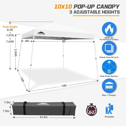 EAGLE PEAK 10x10 Slant Leg Pop-up Canopy Tent Easy One Person Setup Instant Outdoor Beach Canopy Folding Portable Sports Shelter 10x10 Base 8x8 Top (White) ‼️has stains and could possibly come with missing or broken parts ‼️