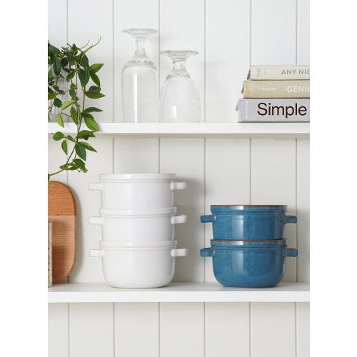 LE TAUCI Soup Bowls With Handles 28 oz, French Onion Soup Bowl for Chili, Beef Stew, Cereal, Ceramic Soup Crocks oven Safe, Microwave Dishwasher Safe - 5.5 inch, Set of 4, White