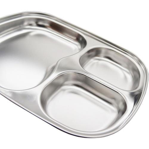 Korean Stainless Steel Divided Plates for Toddlers, Kids, Babies, Premium 304, Electro-Polished, No Black Residue, BPA-Free, 3-Compartment Plate, Food Tray for Camping, Balanced Meals, Set of 2