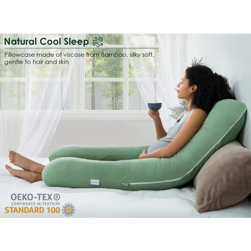 QUEEN ROSE Cooling Pregnancy Pillows, U Shaped Full Body Maternity Pillow for Pregnant Support, Rayon Derived from Bamboo, Buttery Soft, Super Breathable for Hot Sleeper, Green
