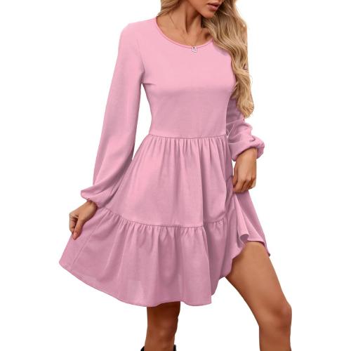 Size XL...Women's Casual Long Sleeve Midi Dress Ruffle Flowy Pleated Tiered Swing A-Line Crewneck Vintage 2025 Fall Winter Dresses