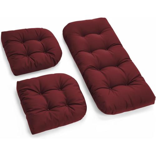 Red 3pc All Weather Wicker Chair Cushions of 3 Pieces, Outdoor Wicker Chair Cushion Waterproof for Patio Furniture Loveseat Settee Bench, 1 Loveseat and 2 U-Shaped Thickened Cushions,