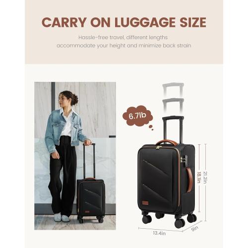 LOVEVOOK Carry On Luggage 22x14x9 Airline Approved, 20 Inch Softside Black Suitcases with Wheels, Lightweight Spinner Carry on Suitcase with TSA Lock, Water-Resistant Large Capacity Luggage for Men