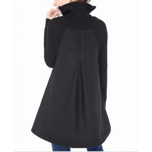 ASL Women's Overcoat Knit Stand Collar Solid Fitted Woolen Coat