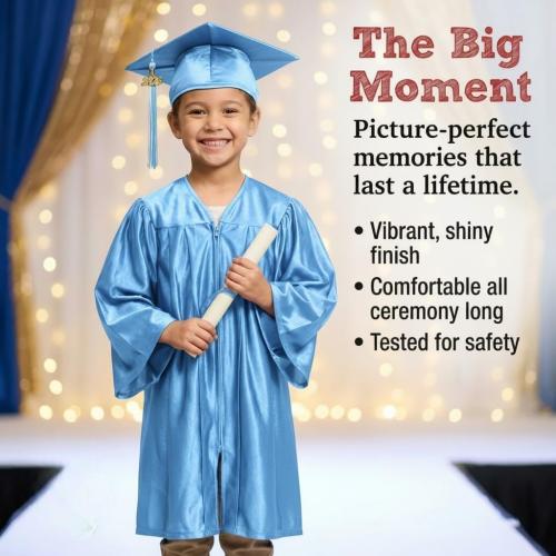 Shiny Child Graduation Cap, Gown, Tassel and 2026 Charm Set, Kindergarten Graduation and Kids Preschool