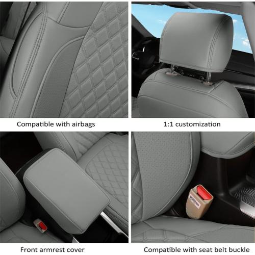 GIANT PANDA Car Seat Covers Full Set Custom Fit for Honda CRV EX,EXL,LX,Touring,Hybrid 2017 2018 2019 2020 2021 2022- Faux Leather (Gray/Grey)