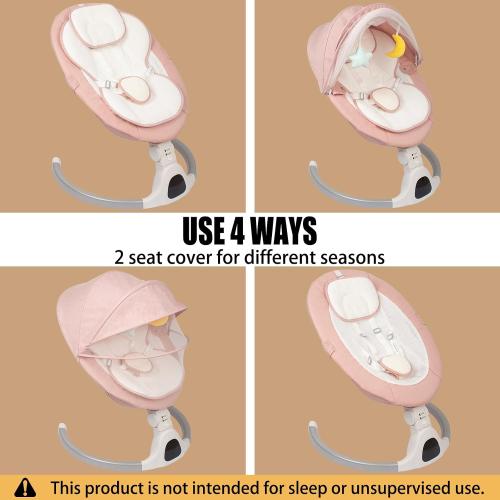 JFOVMCYG Electric Baby Swing for Infants 0-9 Months, Portable Infant Swing with 5 Swing Speeds, Bluetooth Audio, Remote Control, Washable Seat Cover, Pink, Up to 20 lbs