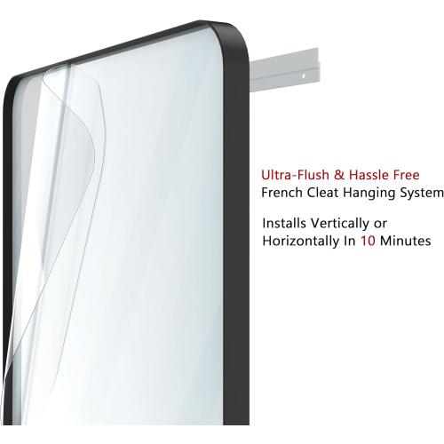 VocalStar Black Metal Framed Bathroom Mirror for Wall, 22 x 30 Inch Rounded Rectangle Matte Black Bathroom Vanity Mirror Farmhouse, 1/4-inch Shatterproof Glass | Ultra-Flush Hanging