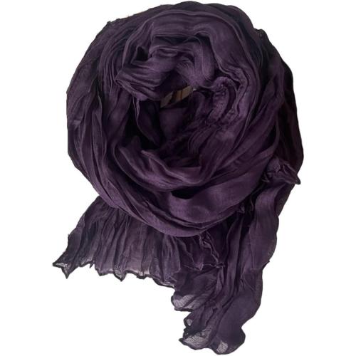 Solid Color Pleated Scarf Retro Green Thin Long Strip Shawl for Men and Women Winter Warm Silk Feel