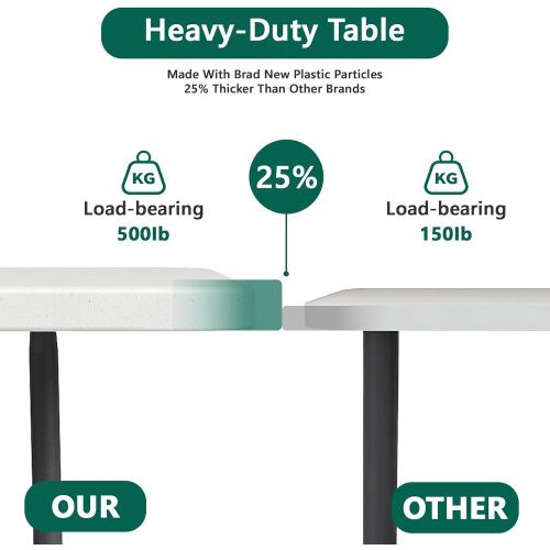 Folding Table 6ft - Heavy Duty Plastic Table with Handle, Foldable & Portable, Fold-in-Half Utility Tables for Outdoor, Dining, Wedding, Events, Indoor, Picnic, Camping, Party (White)