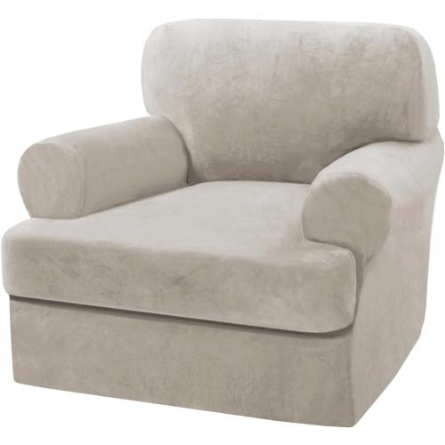 Color Grey H.VERSAILTEX Sofa Cover 2 Piece T Cushion Armchair Slipcovers Thick Velvet Couch Cover Stretch T Cushion Sofa Covers for 1 Cushion Couch with 1 Individual T Cushion Covers Washable, Oatmeal