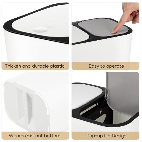 GANAZONO Double Compartment Trash can Dry and Wet Separation Waste Bin for Kitchen Counter Home Restaurant Slim Garbage Container for Wastepaper Peelings Crumbs 12.99 X 11.41 X 8.26 in