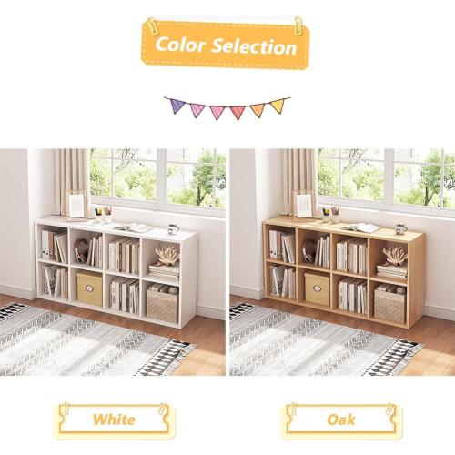 NELYE 8 Cube Organizer Bookcase - Fabric Storage Bins Container, Open Shelf Simple Compartments Bookshelf, Oak