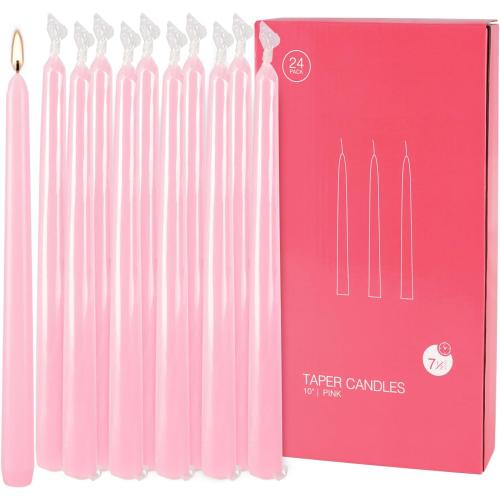 Valentine's Decorations 10 Inch Pink Taper Candles Set of 24, Dripless and Unscented Candle Sticks for Dinner, Shabbat, Halloween, Christmas, Wedding, 8 Hours