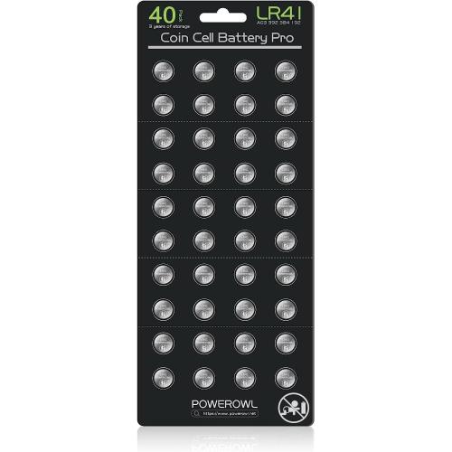 POWEROWL High Capacity LR41 Batteries 40 Pack, AG3 L736 392 384 192 Premium Alkaline Battery 1.5V Button Coin Cell Batteries