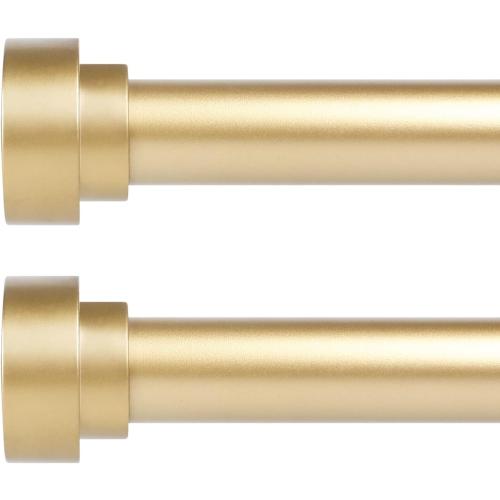 HEI! DEAR 2 Pack Gold Curtain Rods 18 to 60 Inch(1.5-5ft), 1 Inch Heavy Duty, Modern Decorative, Telescoping Window Curtains Rods, Brass Gold