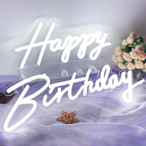 Big Size Happy Birthday Neon Sign Large - Happy Birthday Sign Large 2PCS, Happy Birthday Light Up Sign 12V with Dimmable Switch, Happy Birthday LED Sign for Backdrop, Party, Celebration, Decoration, White