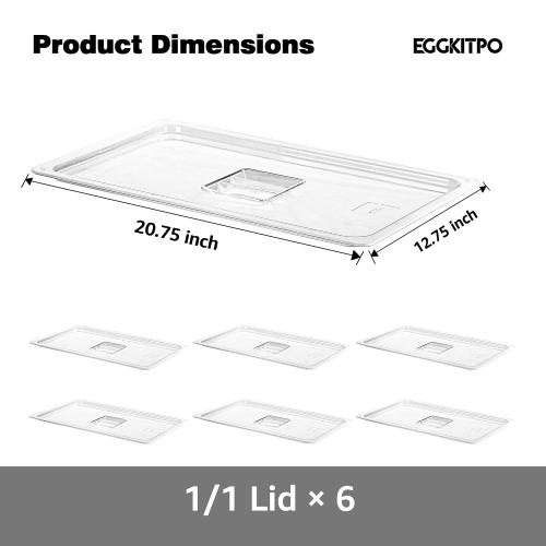 EGGKITPO 6 Pack 1/1 Size Lids Universal Full Size BPA-Free Polycarbonate Clear Food Pan Lids Dishwasher Safety Food Storage Container Cover with Handle for Food Prep Table Hotel