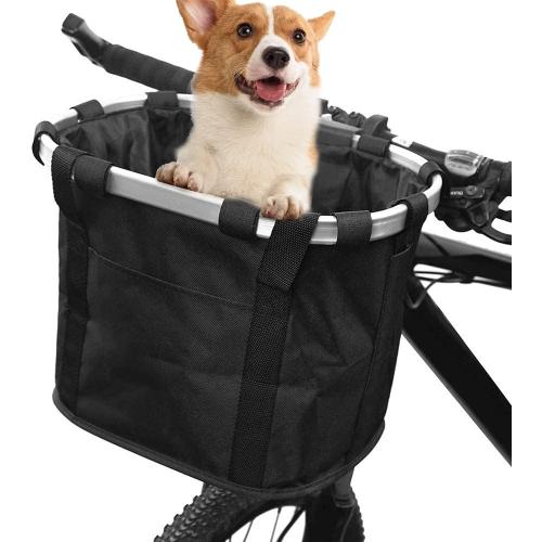 ZIMFANQI Bike Basket, Quick Release Bicycle Handlebar Front Basket, Removable Small Pet Cat Dog Carrier, Detachable Cycling Picnic Bag for Commuting Shopping Camping, Max.Bearing: 11lbs