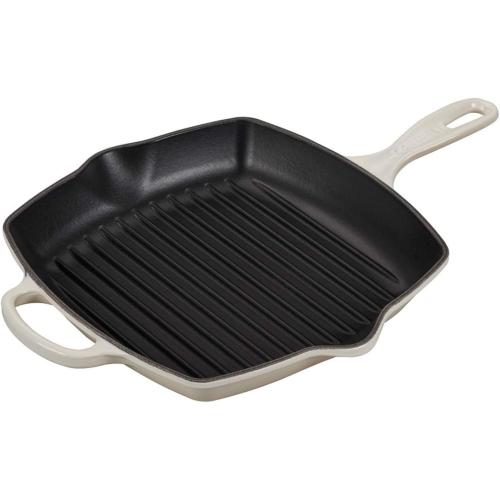 Le Creuset Enameled Cast Iron Square Skillet Grill, 10.25, Meringue