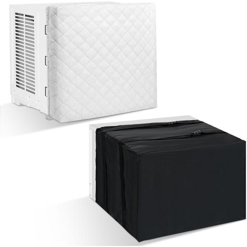 2 Pcs Window Air Conditioner Cover Indoor Outdoor Adjustable Waterproof Window Ac Cover Outdoor with Drawstring for Winter(White & Black,Inside 17 x 14 x 3.5 in, Outside 17 x 12 x 13 in)