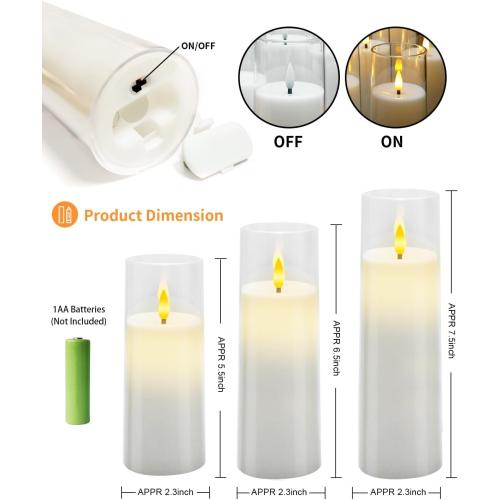 Flickering Flameless Candles Battery Operated with Remote and 2/4/6/8 H Timer Acrylic Led Pillar Candles Pack of 9 (appr D2.3xH5.56.57.5)with Realistic 3D Wick Candles for Home Decor(White)