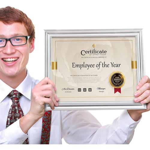 Memory Island 8.5x11 Diploma Document Frames,Real Glass Fronts, 4 Pack Silver Certificate Frames for Wall Or Tabletop Display,Diploma Frames For Degree Award