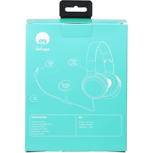 rockpapa Grade Wired Headphones with Microphone, Lightweight Foldable Stereo Bass Headphones with No-Tangle Cord & 3.5mm Jack for Adult/Kids, Laptop Tablet Airplane Chromebooks Teal