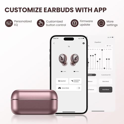 TRANYA T6 Wireless Earbuds with Qualcomm aptX Adaptive Audio, CVC 8.0 Noise Reduction Bluetooth Earphones, Multipoint Connection, Customized APP, IPX5 Waterproof Headphones for Sports