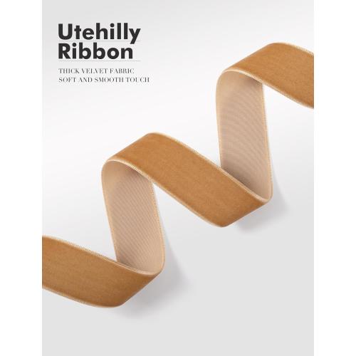 Camel Christmas Velvet Ribbon for Tree, Gift Wrapping, Flower Bouquet, Wreath Decorations, Bow Making 5/8'', 25 Yards