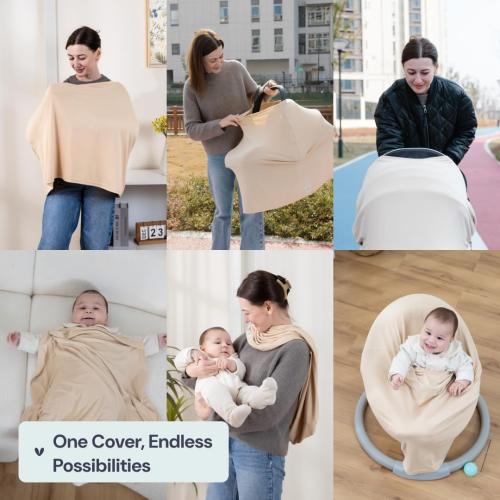 BabbleRoo Nursing Cover for Breastfeeding –95% Viscose Muslin, 5% Spandex, Soft & Breathable Baby Essentials | Newborn Essentials Breastfeeding Covers for Nursing, Multi-Use for Car Seat & High Chair