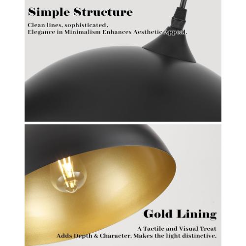 Black Pendant Lights Kitchen Island 2 Pack, 14 Inch Large Dome Pendant Light, Black and Gold Farmhouse Pendant Light, Island Pendant Lights for Kitchen, Dining Room
