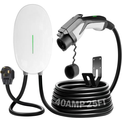Level 2 EV Charger, 40A 240V 9.6kW Home Charging Station, NEMA 14-50 Plug, J1772 25' Cable Fast Wallbox