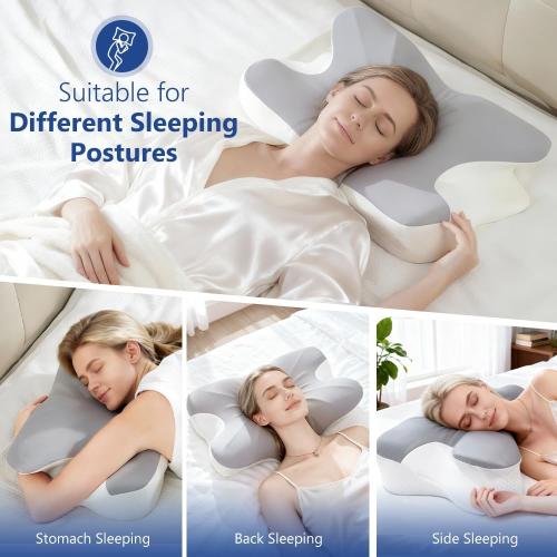 Cervical Neck Pillow for Neck Pain Relief and Sleeping, Ergonomic Contour Memory Foam Pillow with Breathable Pillowcase, Neck Support Pillow for Side, Back, Stomach Sleepers
