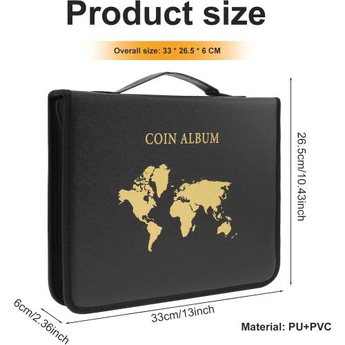 Coin Collection Book Holder Organizer, Fireproof Coin Collection Album Holder for Collectors, Coin Holder Book, 200 Pockets Coin Collecting Album & 30 Sleeves Money Storage Case