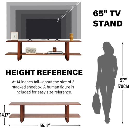 Welnow Low Bamboo TV Stand for 65 Inch TV, 2-Tier Open Shelves, Walnut | Modern Entertainment Center,Open Shelf for Gaming Consoles and Soundbar,Media Console Table for Living Room, Bedroom