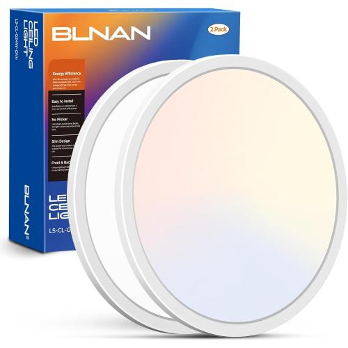 LED Flush Mount Ceiling Light, 12 Inch 24W 3000K/4000K/5000K Hardwire Light Fixture, Ultra Thin Round White Lamp for Kitchen Porch Bedroom Hallway Stairwell Basement, Non-dimmable 2 Pack
