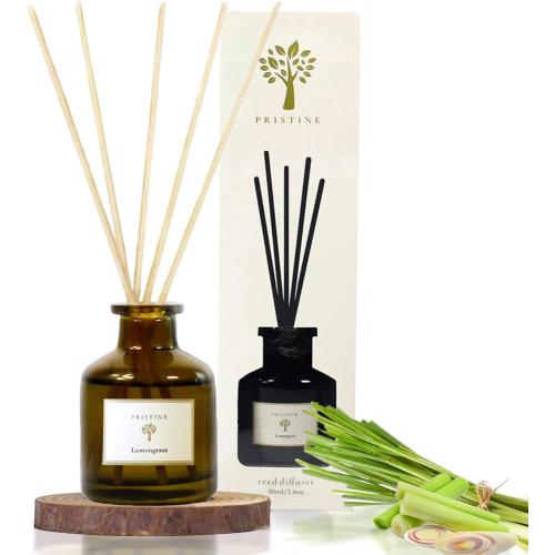 PRISTINE Lemongrass Reed Diffusers for Home & Bathroom | Fresh Lemongrass & Citronella Room Fragrance, Oil & Room Diffusers with Reeds Stick | Refreshing Home Fragrance Scent