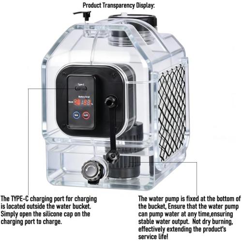 Portable Camp Shower 5-Gallon 8 Hours Battery Life Cordless Electric Rechargeable Food-Grade Water Tank for Camping Pressure Washer for Garden & Pet Cleaning