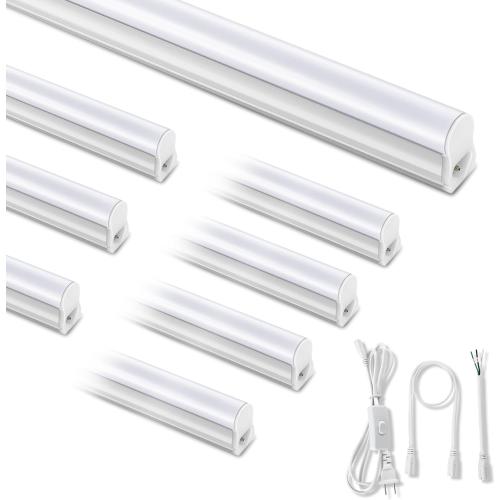(8 Pack) Upgraded 4FT T5 LED Integrated Fixture, 6500K,20W,2300LM(Super Bright White) Linkable LED Shop Light,Garage Ceiling and Cabinet Light,Strip Light,Corded Electric with ON/Off Switch