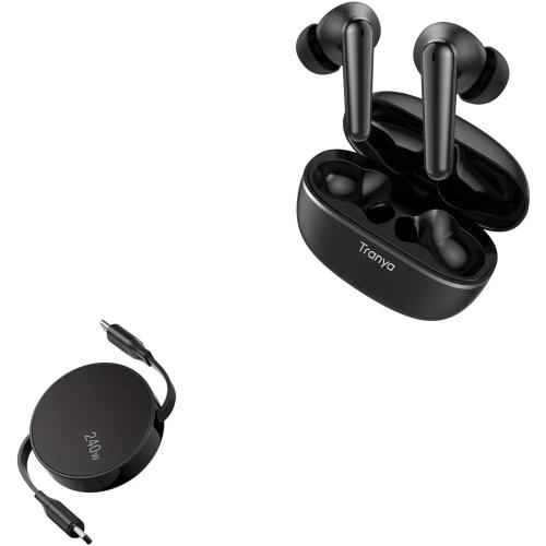 BoxWave Cable Compatible with Tranya T30 - PD miniSync (240W), Retractable PD 240W Portable USB Type-C Cable - Jet Black